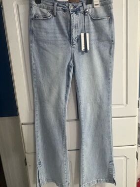 Judy Blue Light Wash Flare Jeans with Side Slit